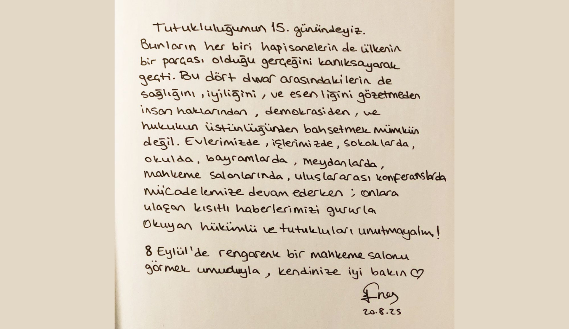 Enes’ten mektup var: 8 Eylül’de rengarenk bir mahkeme salonu görmek umuduyla | Kaos GL - LGBTİ+ Haber Portalı Haber