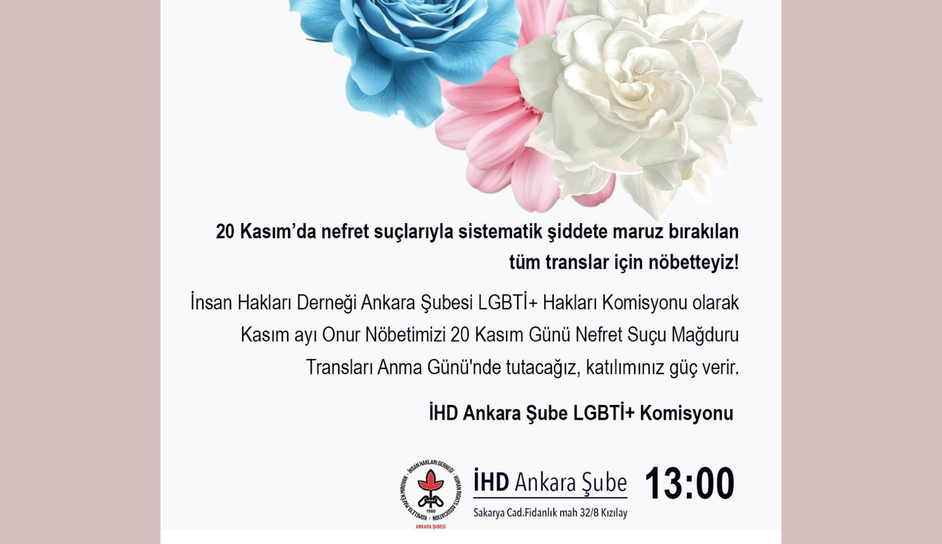 İHD Ankara, 20 Kasım’da translar için nöbette Kaos GL - LGBTİ+ Haber Portalı