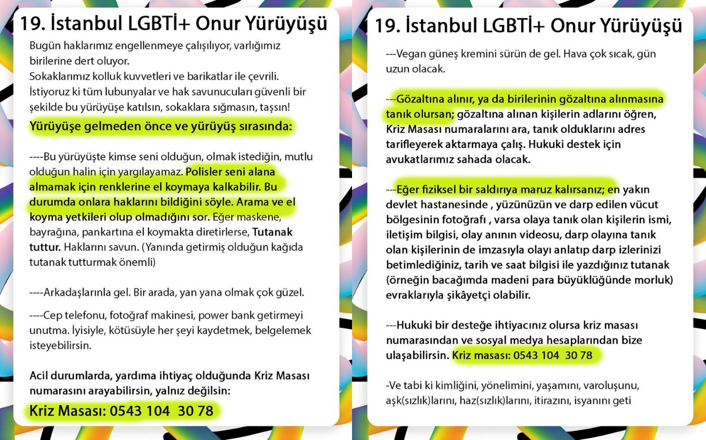 İstanbul LGBTİ+ Onur Yürüyüşü Kriz Masası telefonu yayında! Kaos GL - LGBTİ+ Haber Portalı