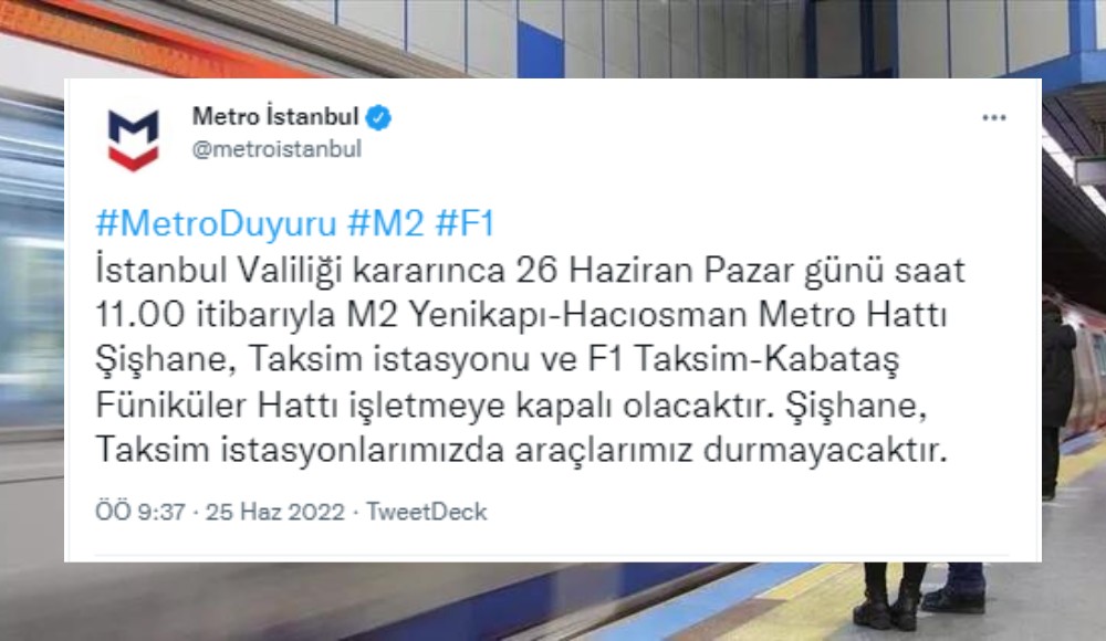 İstanbul Valiliği Onur Yürüyüşü günü bazı metro duraklarını kapatma kararı aldı | Kaos GL - LGBTİ+ Haber Portalı Haber