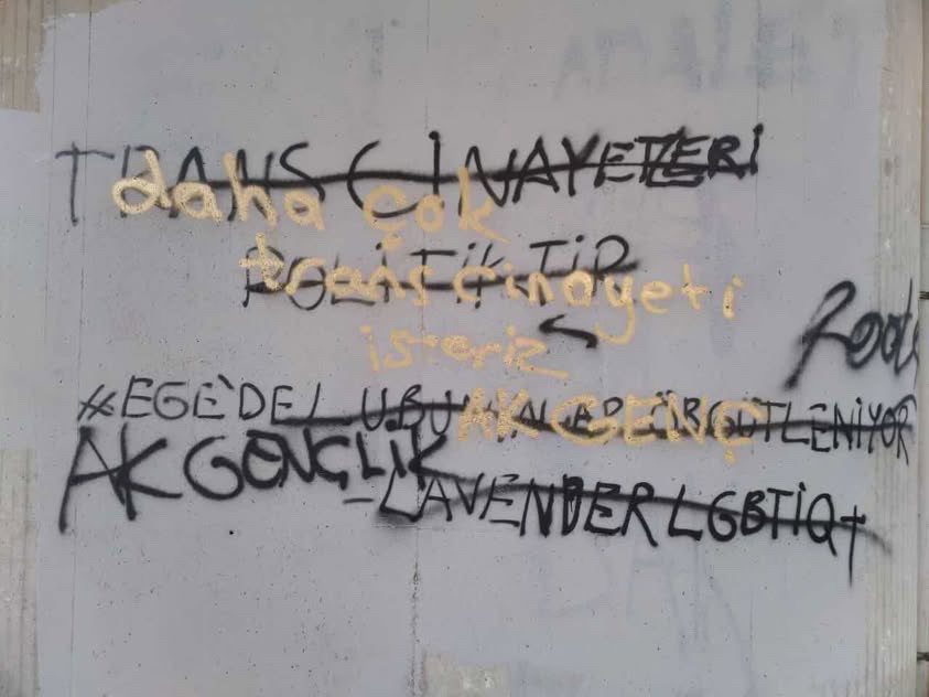 İzmir’de “Ak Gençlik” imzalı “Daha çok trans cinayeti isteriz” yazılamaları | Kaos GL - LGBTİ+ Haber Portalı Haber