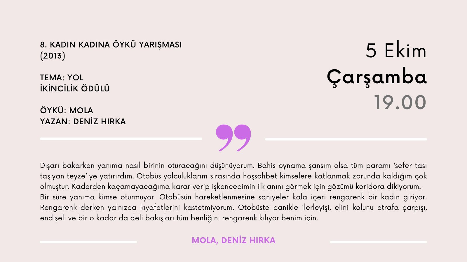 Kadın+ Öykü Okuma’da bu hafta: Mola | Kaos GL - LGBTİ+ Haber Portalı Haber