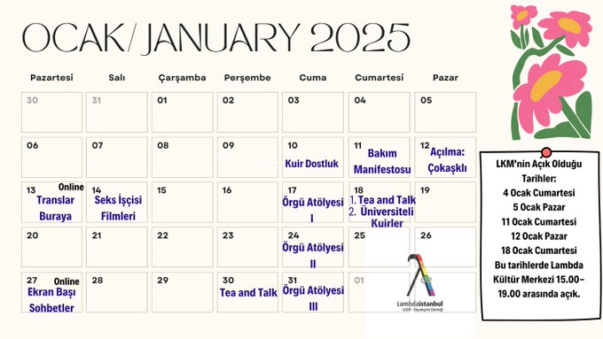 Lambdaistanbul Derneği’nin ocak ayı etkinlik takvimi belli oldu! Kaos GL - LGBTİ+ Haber Portalı