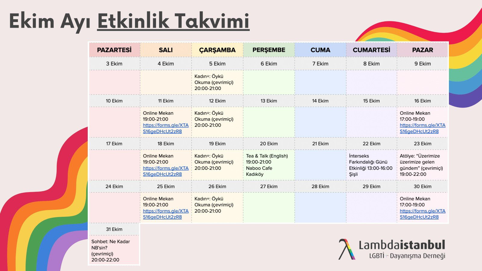 Lambdaistanbul’un Ekim etkinlikleri katılımcılarını bekliyor | Kaos GL - LGBTİ+ Haber Portalı Haber