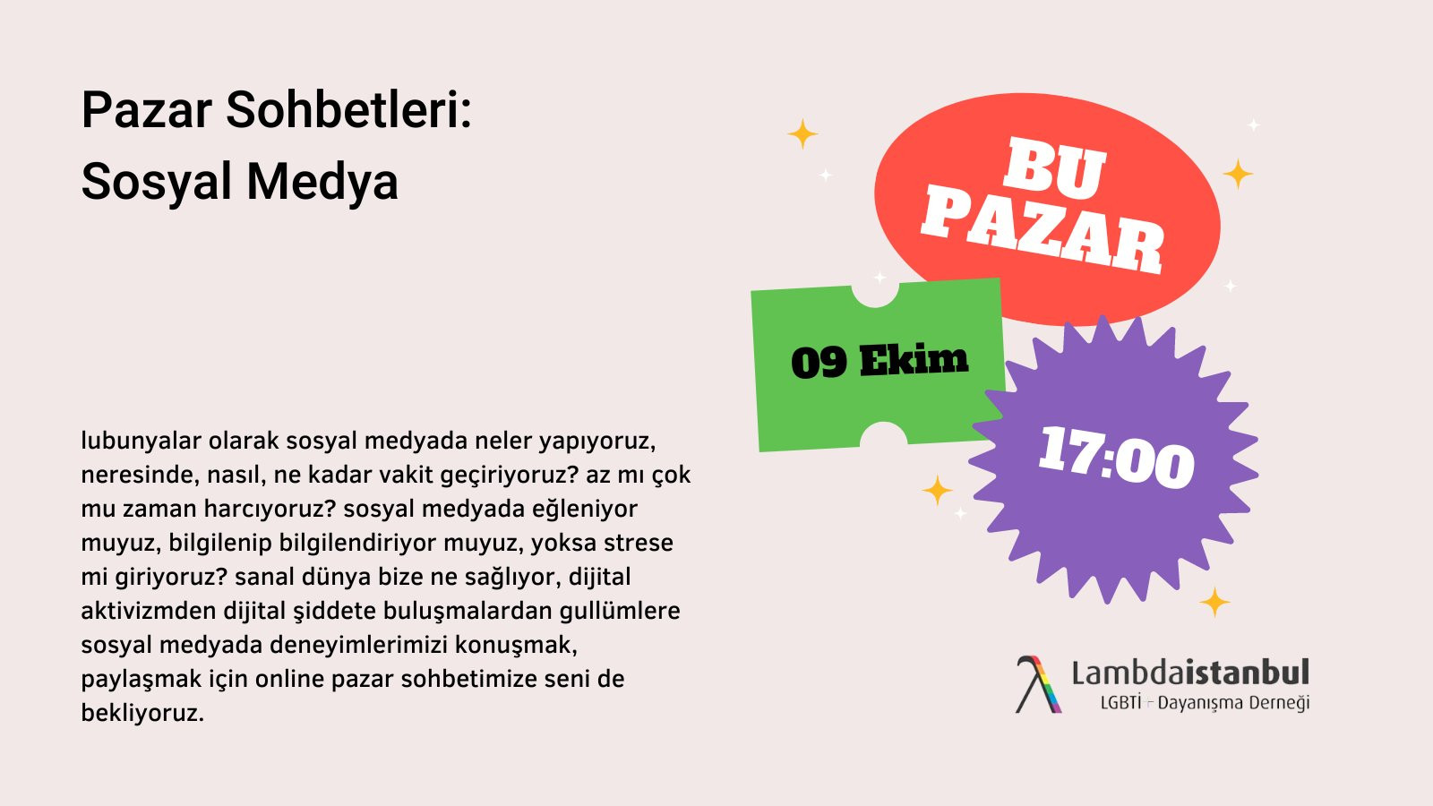 Lambdaistanbul’un Pazar Sohbetleri’nde bu hafta: Sosyal medya | Kaos GL - LGBTİ+ Haber Portalı Haber