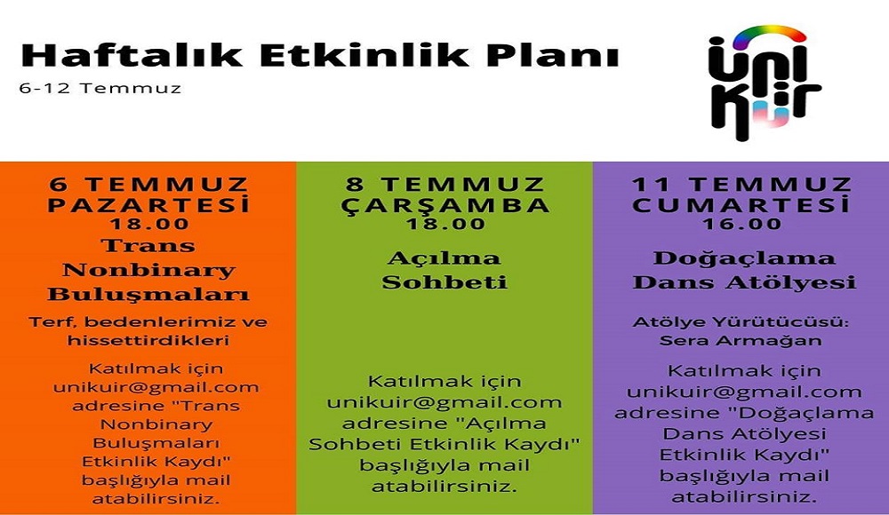 ÜniKuir’den haftalık etkinlik programı Kaos GL - LGBTİ+ Haber Portalı