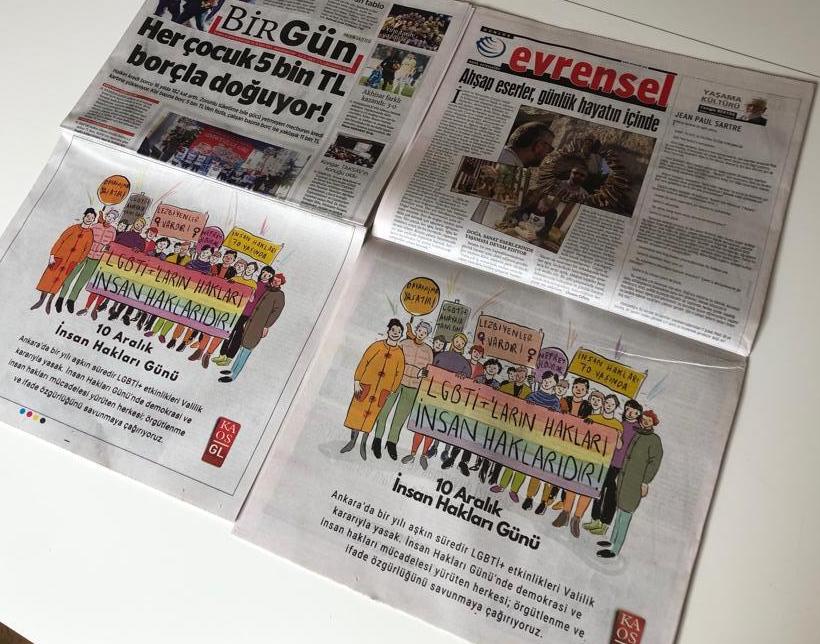 Kaos GL’den İnsan Hakları Günü’nde yasaklara karşı gazetelere ilan | Kaos GL - LGBTİ+ Haber Portalı Haber