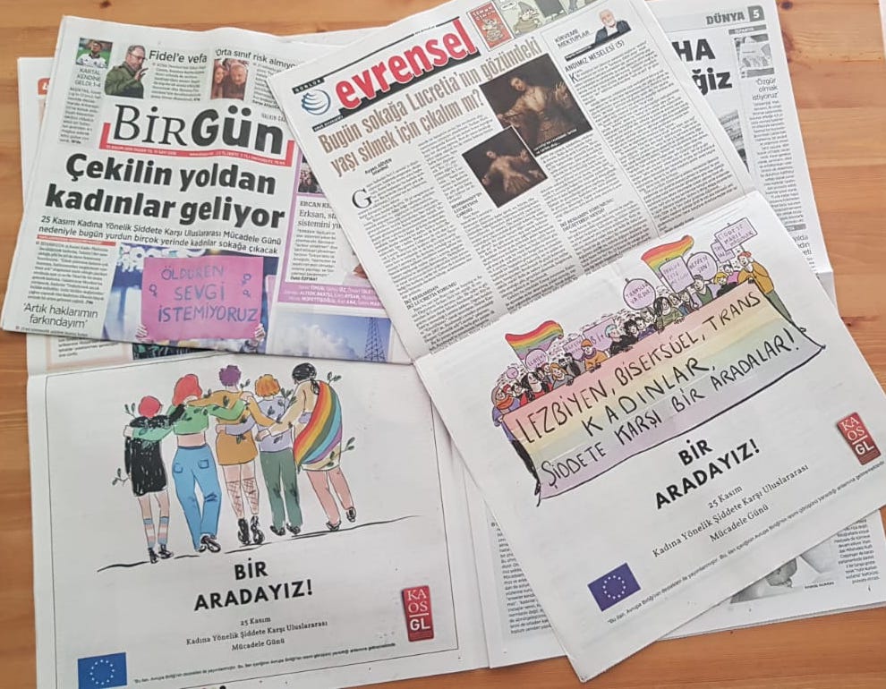 Kaos GL’den gazetelere 25 Kasım ilanı | Kaos GL - LGBTİ+ Haber Portalı Haber