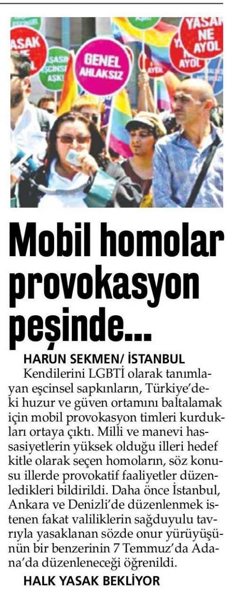 Yeni Akit, Adana LGBTİ+ Onur Yürüyüşü’nü hedef gösterdi | Kaos GL - LGBTİ+ Haber Portalı Haber