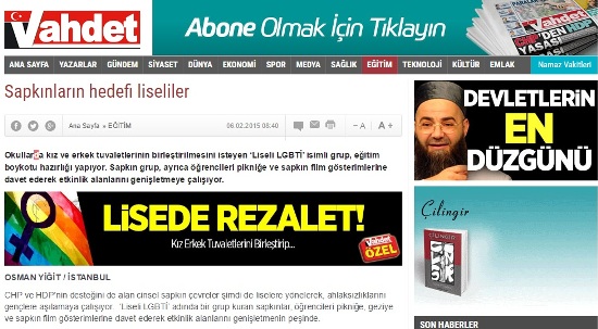 Vahdet&rsquo;in hedefinde Liseli LGBTİ var: Sapkınların hedefi liseliler | Kaos GL - LGBTİ+ Haber Portalı Haber