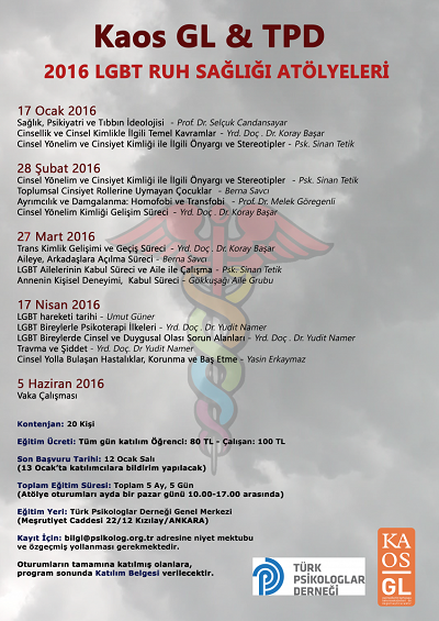 Kaos GL ve TPD LGBT ruh sağlığı atölyeleri başlıyor | Kaos GL - LGBTİ+ Haber Portalı Haber