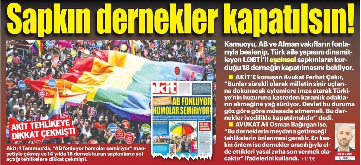 Yeni Akit’in hedefinde LGBTİ dernekleri var | Kaos GL - LGBTİ+ Haber Portalı Haber