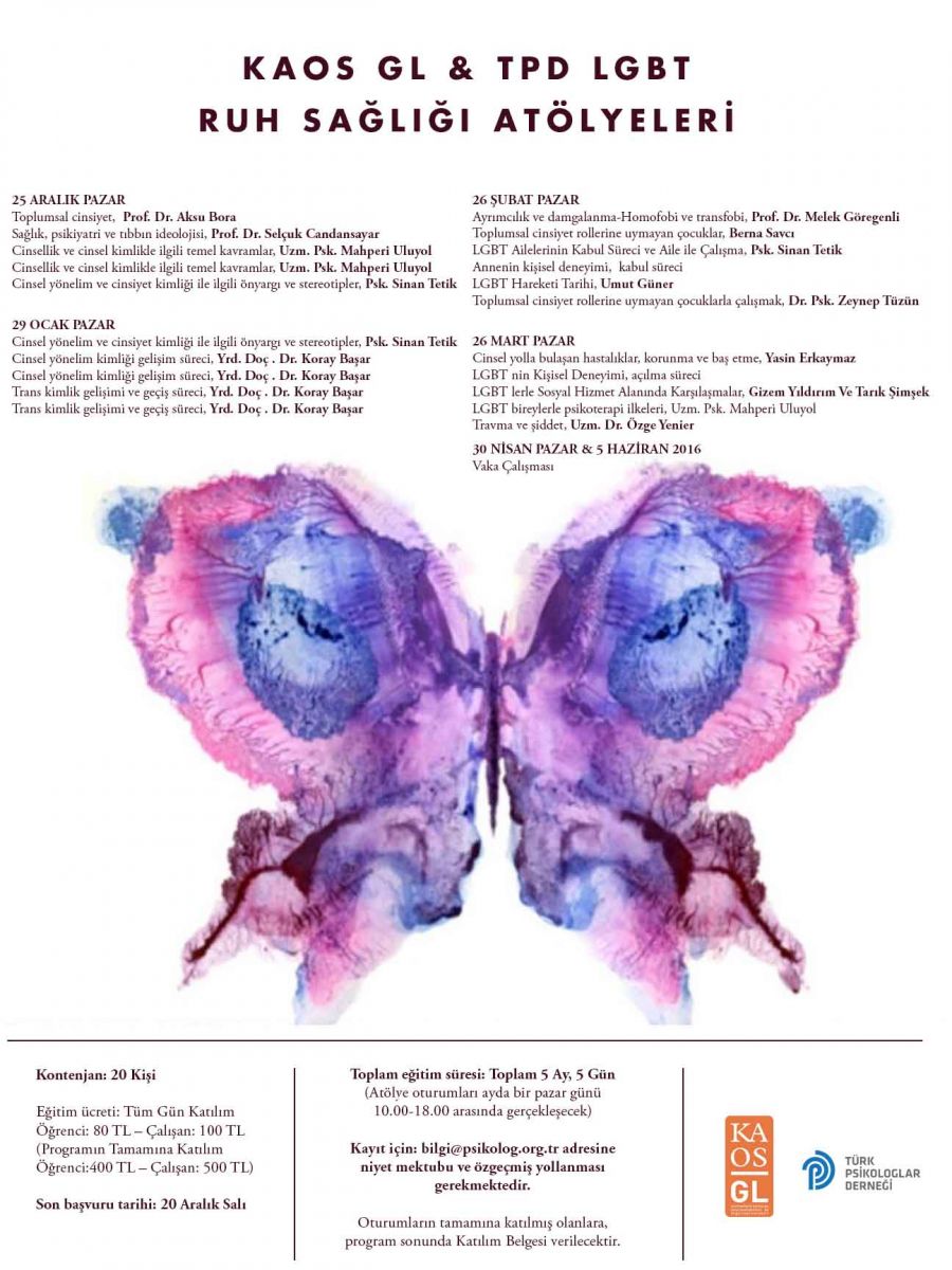Kaos GL & TPD LGBT Ruh Sağlığı Atölyeleri başlıyor Kaos GL - LGBTİ+ Haber Portalı